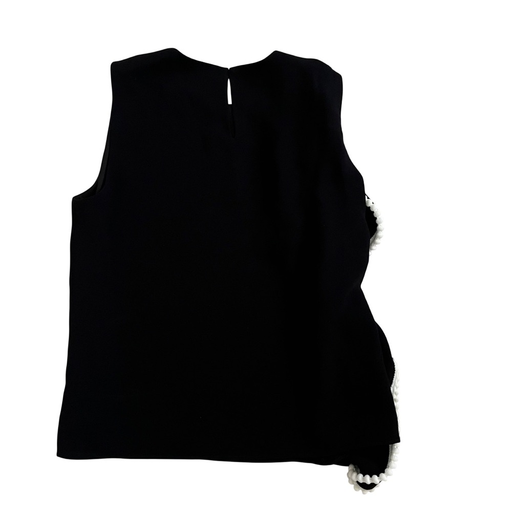 Alexis Black Sleeveless Blouse with White Pom Pom Ruffle Embellishment Small - Picture 3 of 5